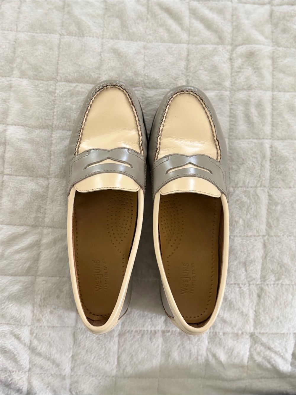 G.H. Bass & Co. Cream and Light Gray Leather Penny Loafers